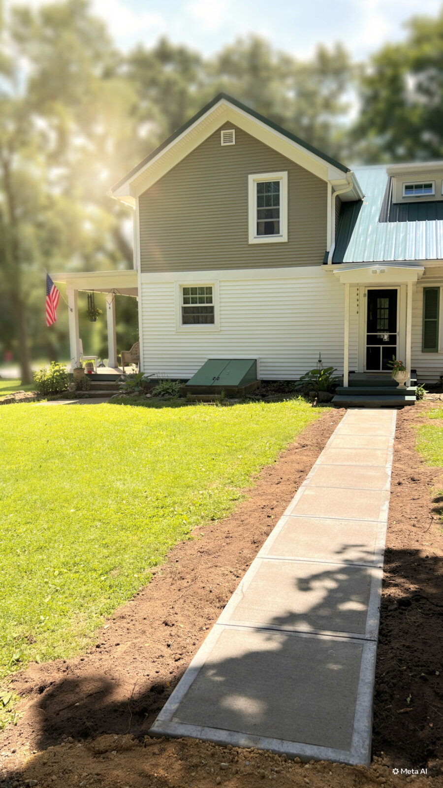 New curved broom-finished concrete walkway after replacement